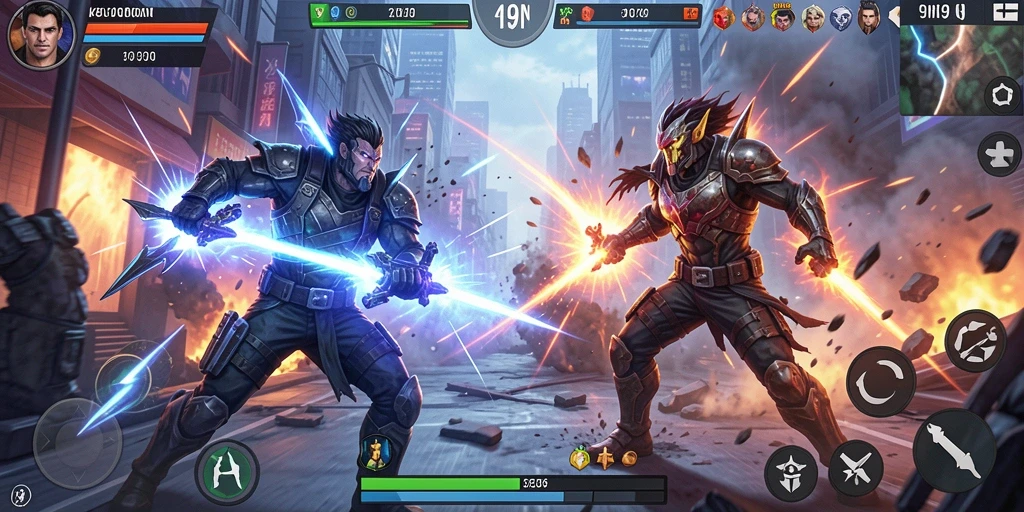 Screenshot gameplay 9N9N menunjukkan aksi pertarungan yang menegangkan.