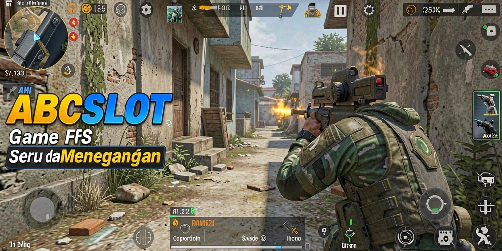 Screenshot gameplay ABCSLOT menampilkan aksi menegangkan di medan perang.