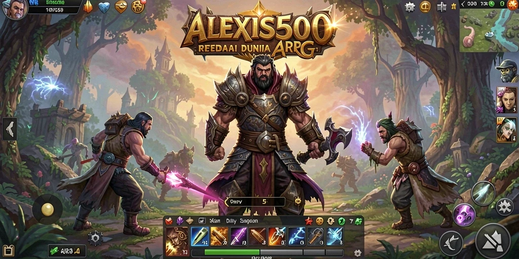 Screenshot gameplay ALEXIS500 menampilkan aksi seru dan pertarungan epik.