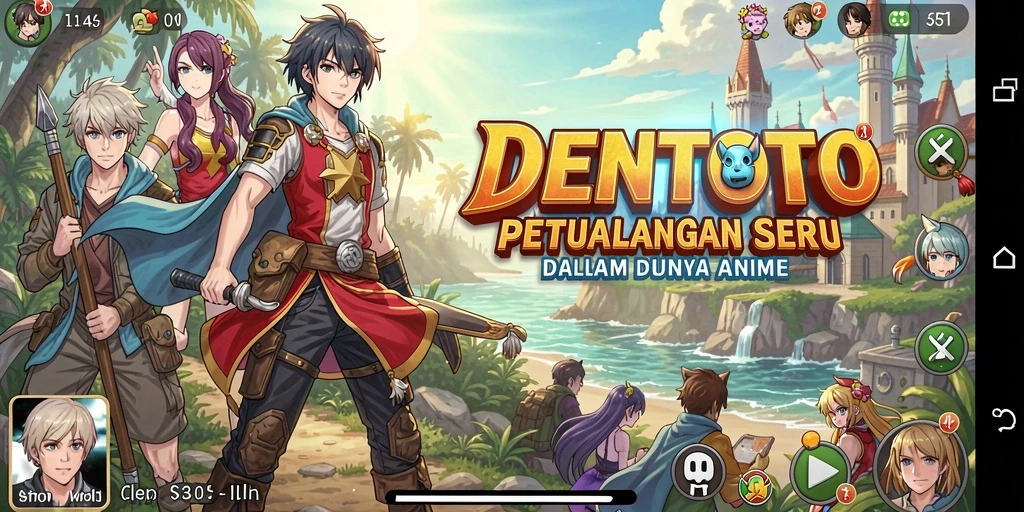 Tampilan gameplay seru dalam DENTOTO dengan karakter Anime yang menarik.