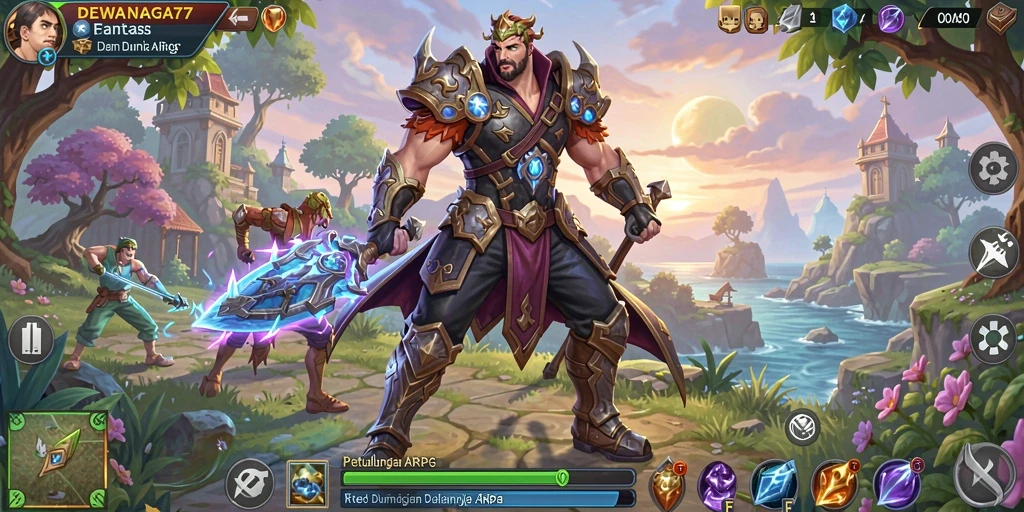 Tangkapan layar utama DEWANAGA77 menunjukkan aksi gameplay seru di dunia fantasi.