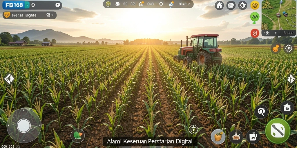 Screenshot menunjukkan pemain mengelola lahan pertanian dengan aktifitas yang beragam.