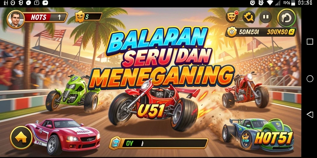 Screenshot HOT51 menunjukkan momen balapan yang mendebarkan dengan grafis yang menawan.