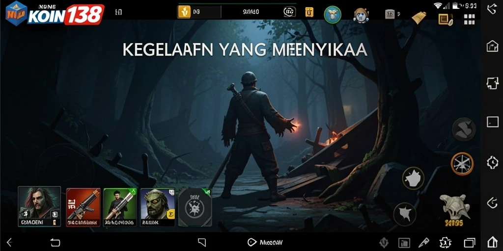 Screenshot gameplay KOIN138 menampilkan momen menegangkan dalam suasana Horror.