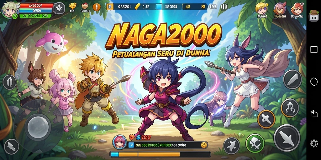 Tampilan gameplay NAGA2000 yang penuh warna dan dinamis.
