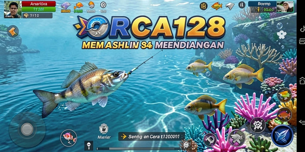 Gameplay ORCA128 menampilkan petualangan memancing yang menarik.
