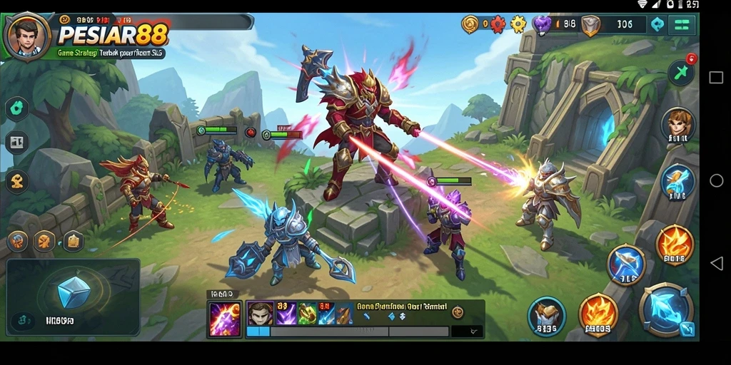 Screenshot utama PESIAR88 menunjukkan tindakan strategis dalam gameplay.