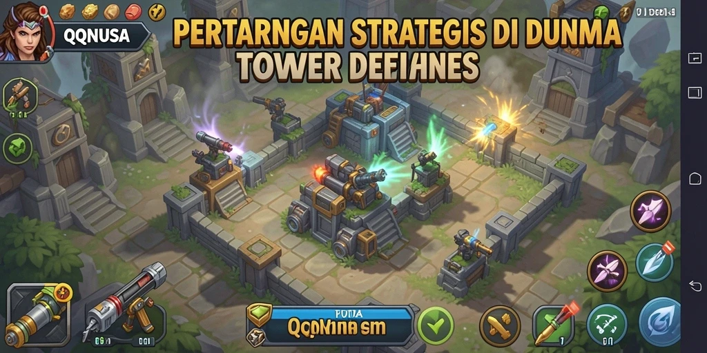 Tangkapan layar gameplay QQNUSA menunjukkan aksi seru dalam Tower Defense.