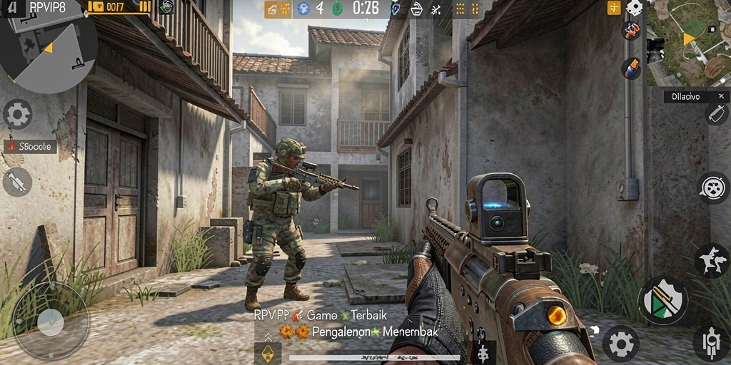 Screenshot menunjukkan aksi seru dalam pertempuran FPS.