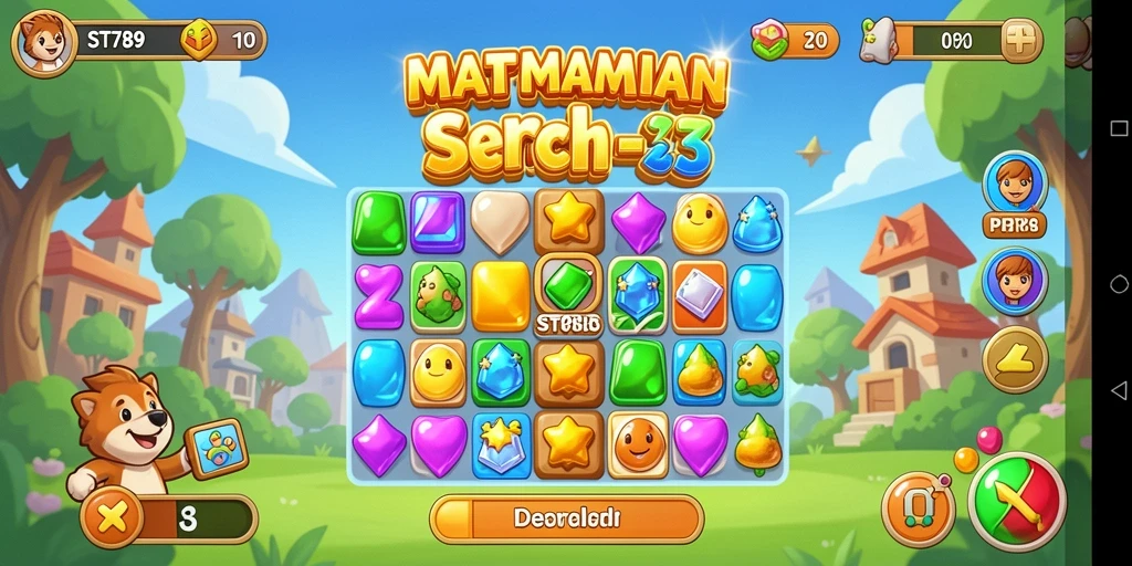 Screenshot gameplay ST789 dengan kombinasi warna-warni match-3.