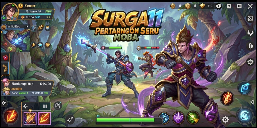 Gameplay seru SURGA11 dengan karakter unik dan aksi mendebarkan.