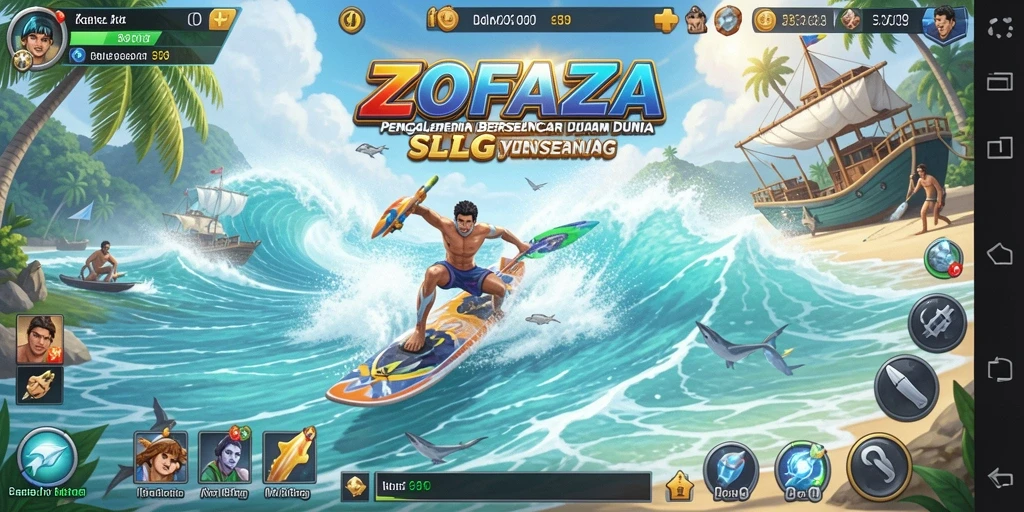 Screenshot utama ZOFAZA menampilkan aksi pertempuran epik dalam gameplay SLG.